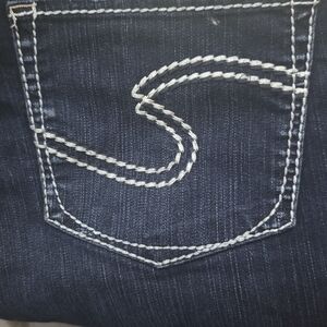 Silver Dark Blue Denim Jeans with White Stitching